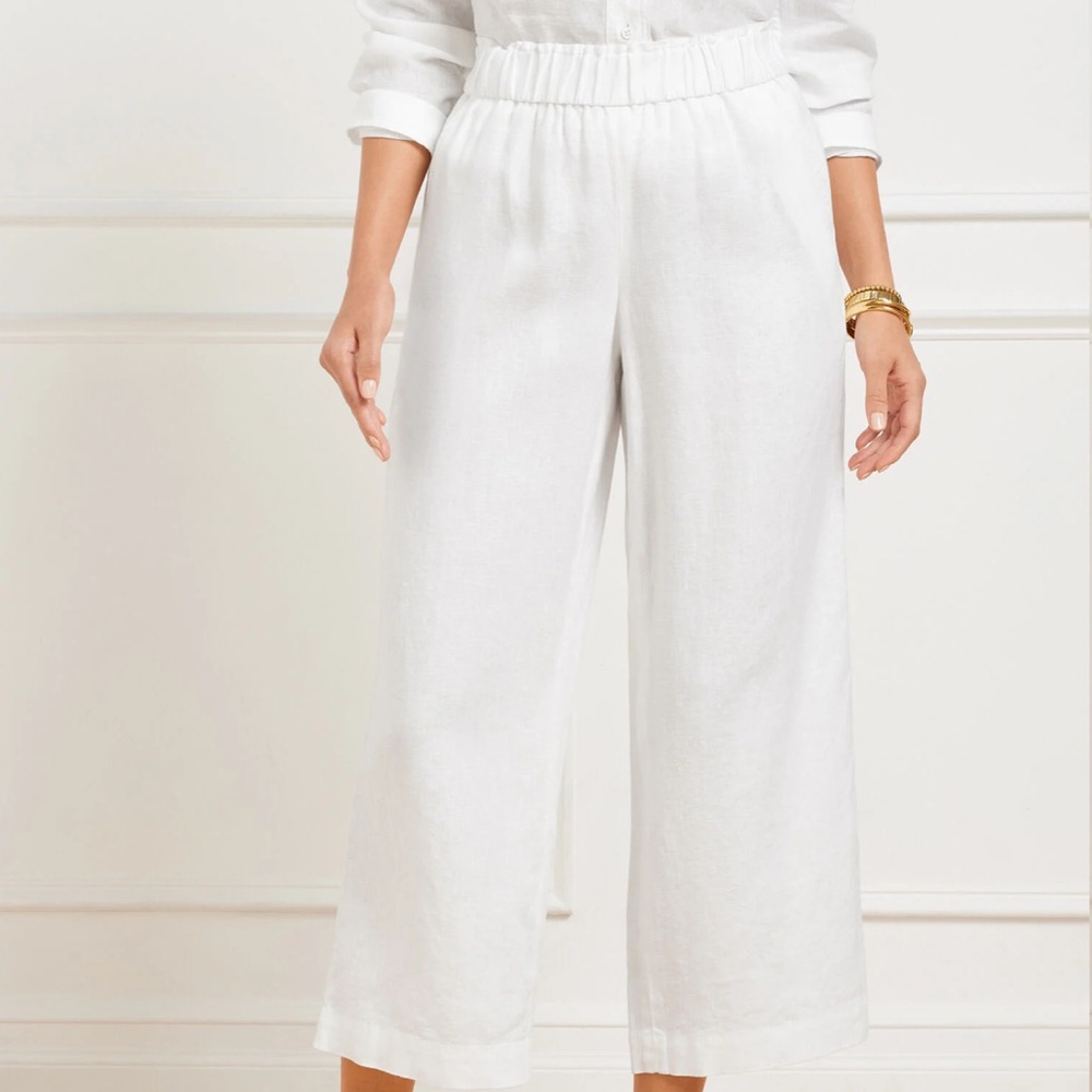 Talbots WIDE CROP PULL-ON WASHED LINEN WHITE PANTS SOLD OUT on line